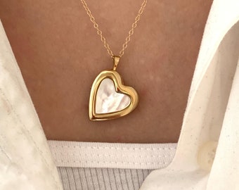 Vintage 14k Gold Filled Titled Heart Mother Of Pear Locket, Gold Filled Heart Locket, Gift with Love Heart Keepsake Photo Pendant, NOS