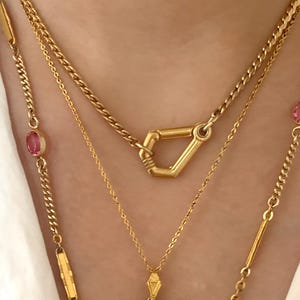 Vintage 15 3/4&quot; Gold Filled Watch Chain Necklace with Large Sister Clasp, Antique Watch Chain Necklace with Oversized Sister Lock Clasps