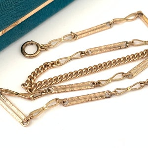 Vintage 15&quot; Gold Filled Fancy Figure Eight Link Watch Chain Necklace, Antique Gold Filled Engraved Link Pocket Watch Chain Necklace