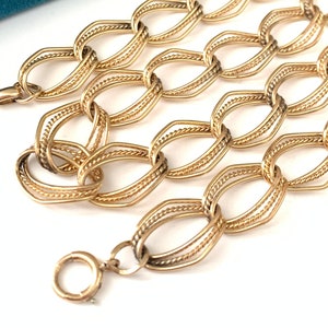 Vintage 15.5" Yellow Gold Filled 14mm Triple Link Textured Chain Necklace, Wide Gold Filled Choker Necklace