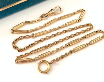 Vintage 18.75" Art Deco Bar Link Gold Filled Watch Chain, Antique Watch Chain Necklace Dog Clip Charm Holder Clasp, or Wrap Bracelet