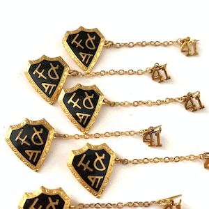 Vintage Lot of Antique Art Deco Fraternity Pins, Gold Tone Enamel Mystery Fraternity Shield Badge Enamel Pin