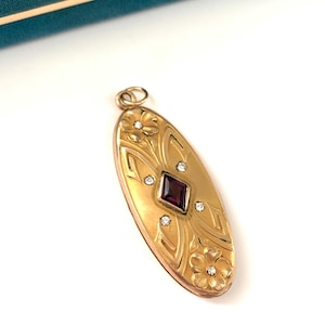 Gorgeous Antique Art Nouveau Amethyst Glass Jeweled Pansy Locket, Gold Filled Long Oval Photo Locket, Keepsake Photo Pendant
