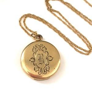 Vintage Round Gold Filled Locket Monogrammed Initial Letter B, Antique Vintage Deco Initial Locket, Keepsake Locket, Unisex Locket Gift