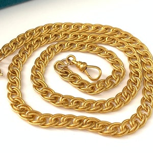 Vintage 18 7/8" Watch Chain Necklace, Yellow Gold Filled 6mm Double Curb Link Watch Chain Necklace, Textured Links, Gift for Him