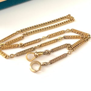 Vintage 16.75&quot; Gold Filled Fancy Link Watch Chain Necklace, Antique Victorian Decorative Link Watch Chain, Layering Chain, Dog Clip Clasp