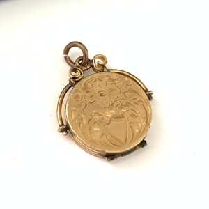 Antique Victorian Petite Floral Shield Locket, Vintage Gold Filled Locket, Gold Filled Photo Locket Fob
