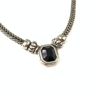 Vintage Antiqued Silver Plated Etruscan Inspired Necklace with Cushion Cut Glass Stone