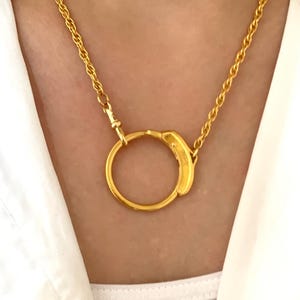 Vintage 18&quot; Gold Plated Pocket Watch Chain Necklace Large Charm Holder Clasp, Rope Chain Necklace Front Clasp for Charms READ DESCRIPTION