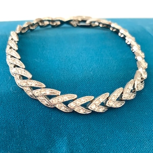 Vintage Deco Rhinestone Chevron Link Tennis Bracelet // Wedding Deco Bracelet // Gatsby Wedding Bracelet