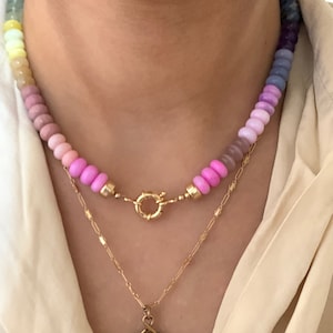 Gorgeous Rainbow Gemstone Beaded Necklace, Colorful Stacked Gemstone Necklace, Ombre Rainbow Gemstone Beaded Necklace