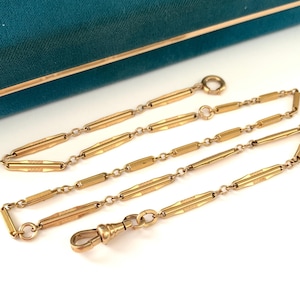 Vintage 19&quot; Gold Filled Fancy Link Watch Chain Necklace, Antique Victorian Carved Bar Link Watch Chain, Layering Chain Clasp for Charms