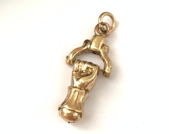 Vintage Antique Victorian Hand Fist Gold Plated Pendant AS IS, Victorian Clasped Hand Charm Pendant for Repair or Repurpose