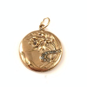 Antique Art Nouveau Gold Filled Flower Locket, Paste Locket, Antique Picture Holder Pendant image 1