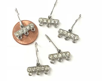 Vintage Art Deco Vintage Rhinestone Connectors, Three Strand Connectors // 6 pieces