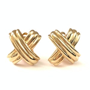 Vintage 1990s Ribbed Gold X Clip Earrings