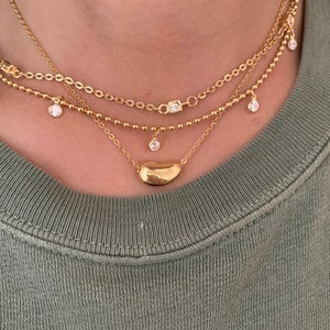 Vintage Cubic Zirconia Ball Chain Necklace, Minimalist Plated Gold Layering Necklace, CZ Necklace