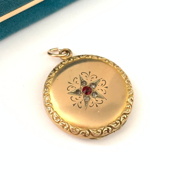 Antique Edwardian Gold Filled Twinkle Star Locket, Vintage Star Burst Photo Locket Pendant, Keepsake Jewelry