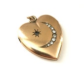 Vintage Crescent Moon and Star Locket Antique Heart Locket Vintage Moon Star Locket