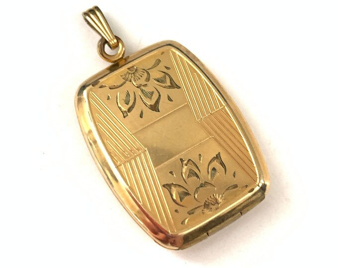 Rectangular Gold Locket Vintage Beveled Edge Gold Filled Rectangle Locket, Antique Art Deco ...