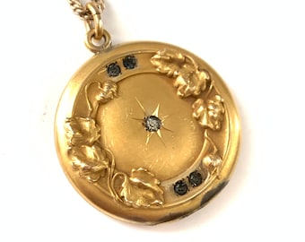 Vintage 1911 Edwardian Gold Filled Starburst and Ivy Locket Pendant Bloom, Vintage Photo Locket Keepsake Jewelry, Gift for Her