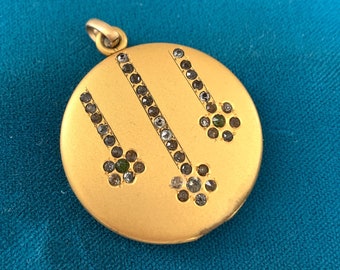 Beautiful Vintage Gold Filled Deco Floral Garland Paste Flower Locket Pendant