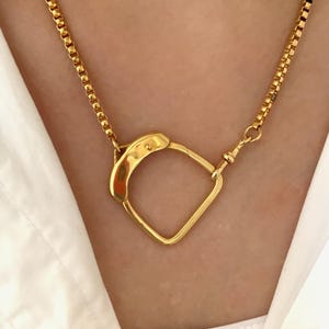 Vintage 17.75&quot; Gold Plated Pocket Watch Chain Necklace Charm Holder Clasp Boston Link Chain Necklace Front Clasp for Charms Read Description