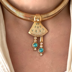 Vintage Gold Filled Tubogas Snake Chain Collar Necklace, Vintage Yellow Gold Filled Snake Chain Collar Necklace
