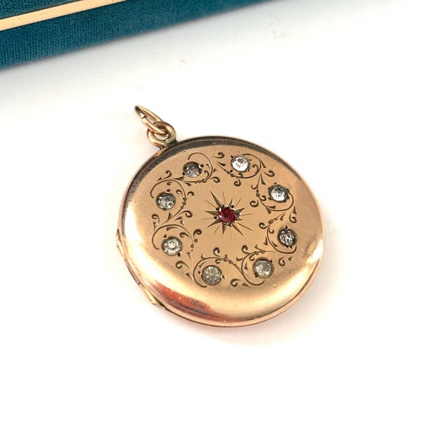Vintage Rose Gold Filled Star Burst Galaxy Locket, Victorian Gold Filled Star Locket, Photo Keepsake Jewelry, Gift for Her