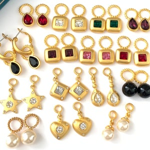 Vintage 18k MATTE Gold Plated Interchangeable Charm Earrings // Charm Earrings // Interchangeable Earrings
