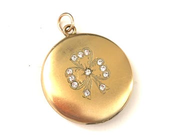 Vintage Gold Filled Rhinestone Bow Photo Locket, Vintage Girly Bow Locket, Gift for Her, AS IS