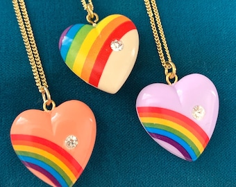 Rainbow Heart Necklace WHITE - Etsy