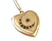 Vintage Crescent Moon and Star Heart Locket