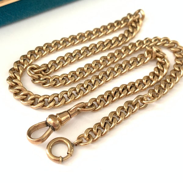 Vintage 14 7/8" 4.9mm Curb Link Watch Chain Necklace, Antique Curb Chain Pocket Watch Chain, Gift for Him