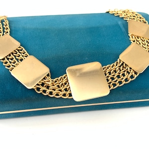 Vintage Modernist Multi Chain Choker Collar Necklace, Geometric Wide Chain Choker Necklace