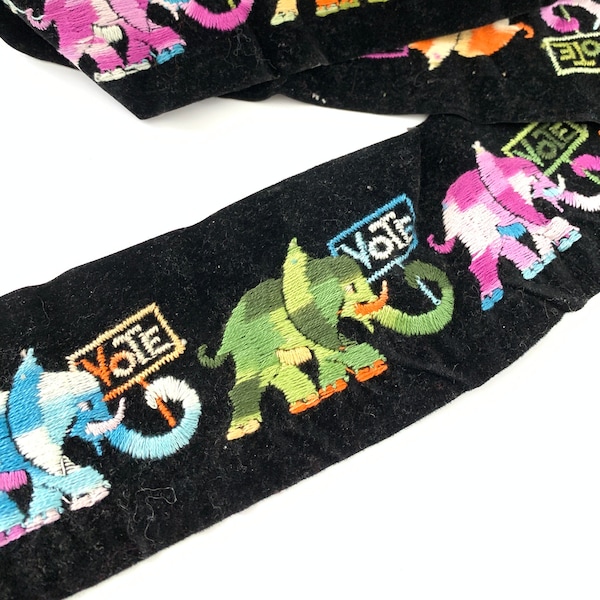 Vintage Elephant VOTE Sewing Trim,  1960s Vote Republican Elephant Embroidered Trim Sold by Yard