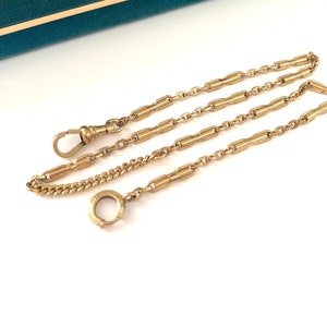 Vintage 15.25&quot; Gold Filled Bar Link Watch Chain Necklace, Antique Fancy Decorative Link Watch Chain, Layering Chain, Dog Clip Clasp