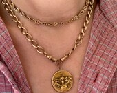 Vintage Antique Watch Chain Necklace, Oval Link Pocket Watch Chain, Elongated Engraved Oval Link Watch Chain