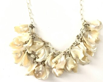 Vintage Bakelite Era Celluloid and Mother of Pearl Bib Necklace