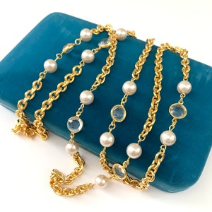 Vintage 42&quot; Gold Chain Faux Pearl Station Necklace