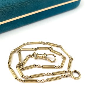 Vintage 14.5&quot; Green Gold Filled Watch Chain Necklace, Antique Dotted Ball Bar Link Green Gold Filled Watch Chain, Gift for Him