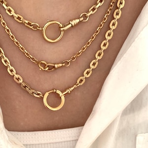 Vintage 19 3/4 Gold Filled 5mm Biker Link Pocket Watch Chain Necklace, Antique Double Albert Watch Chain or Necklace, Gift for Him