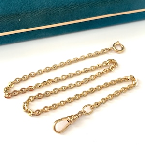 Vintage 15 1/8" Gold Filled 3mm Cable Watch Chain Necklace, Gold Filled Watch Chain Necklace Swivel Clasp Classic Oval Cable Clip Link