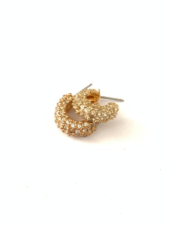 Vintage Gold Plated Small Pave Rhinestone Huggie H