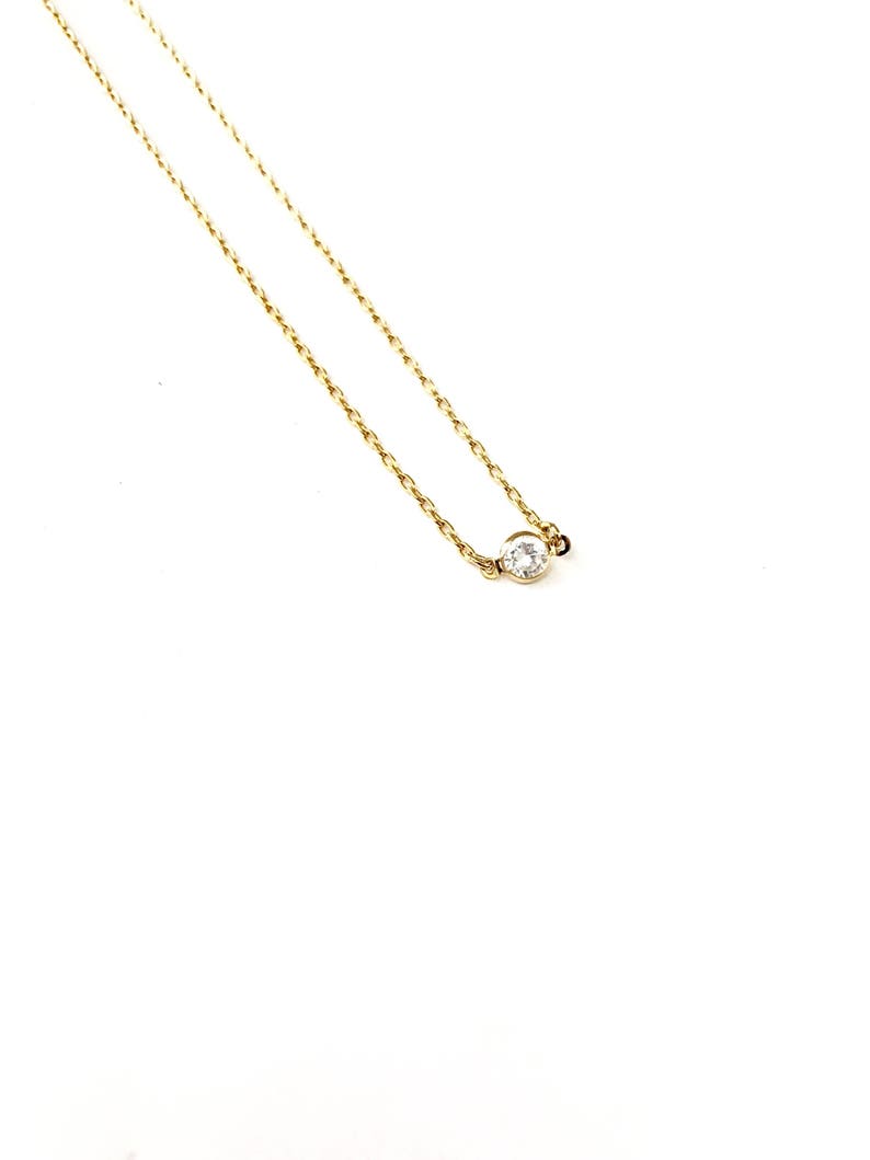 Minimalist Necklace Gold Plated CZ Necklace Vintage Plated Gold Cubic Zirconia Necklace