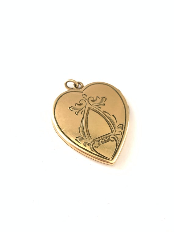 Vintage Gold Filled Engraved Heart Locket Pendant, Keepsake Photo Locket, Antique Heart Locket Photo Pendant