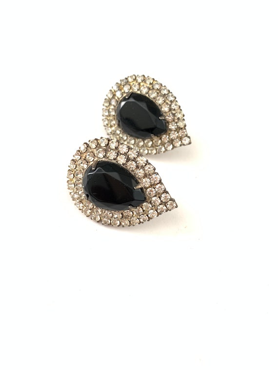 Vintage Black and Clear Pave Rhinestone Earrings,… - image 3