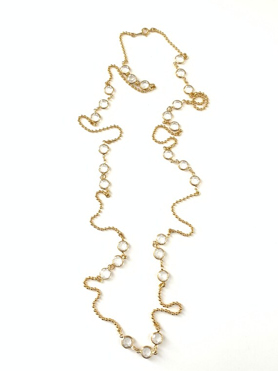 Vintage Plated Gold Clear Bezel Station Necklace … - image 6