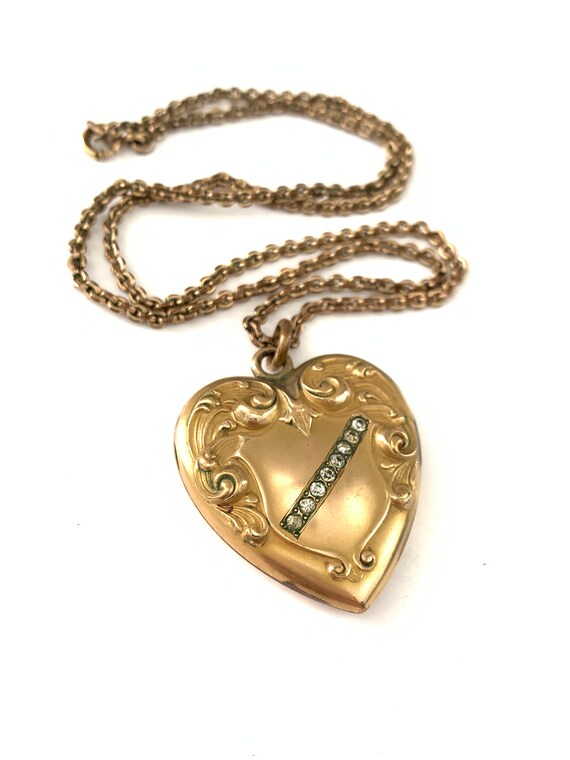 Vintage Art Deco Repousse Paste Gold Filled Heart… - image 4