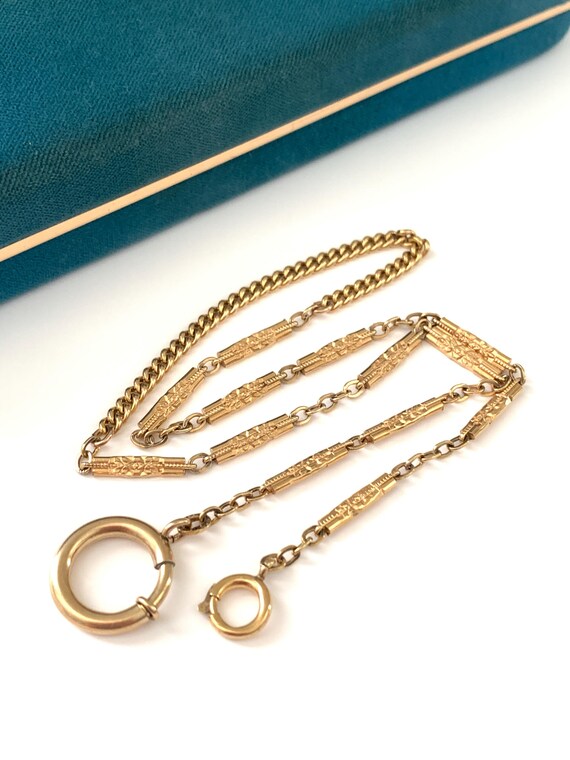 Vintage 17" Art Deco Gold Filled Watch Chain Necklace, Antique Fancy Bar Link Watch Chain, Layering Chain, AS IS